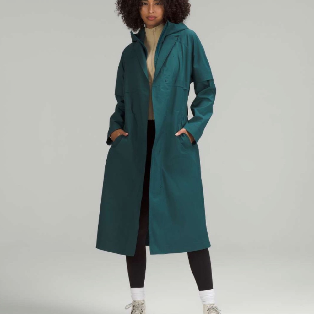 Lululemon Waterproof Belted Rain Trench Coat Green Jasper Teal Women's US 4 UK 8